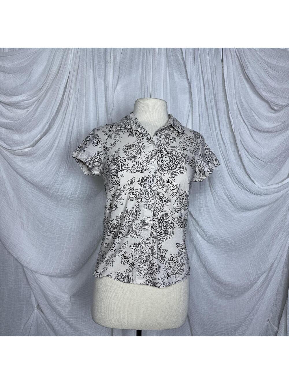 Y2k Indie Boho Style & Co. Petite Floral Print Button Up Cotton Shirt 4P